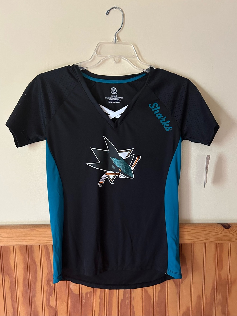 NHL San Jose Sharks Black and Teal Women's Jersey